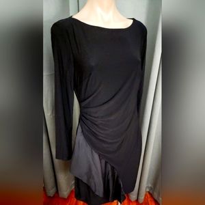 Chaps Black Sheath Dress with Satin Side Ruffle